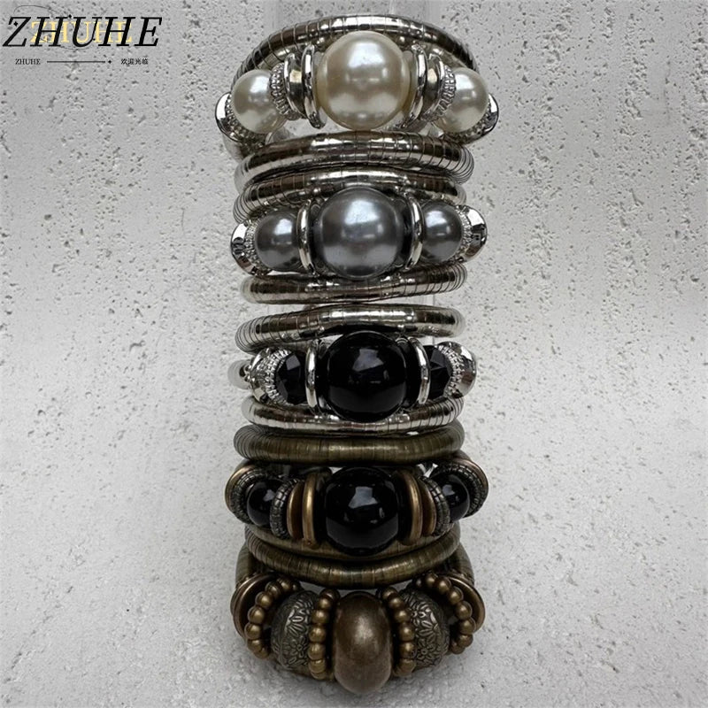 Vintage Multi - Layer Beaded Bracelets for Women Men, Fashion Jewelry Accessories, Retro bracelets femme