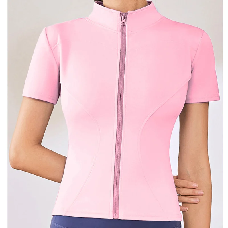 Slim Fit Short Sleeve Yoga Shirt Women's Stand Collar Zipper Jacket High End Running Sport Fitness Top