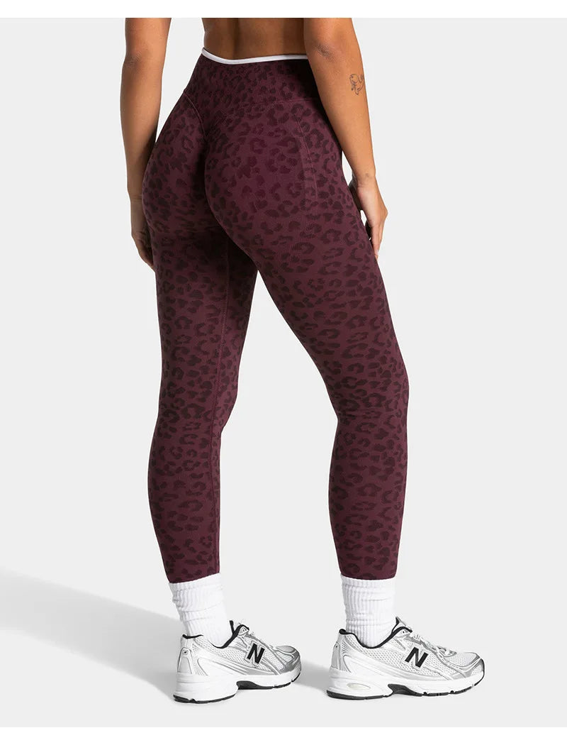 High Waist Leopard Print Yoga Pants, Butt Lifting Tummy Control Leggings 