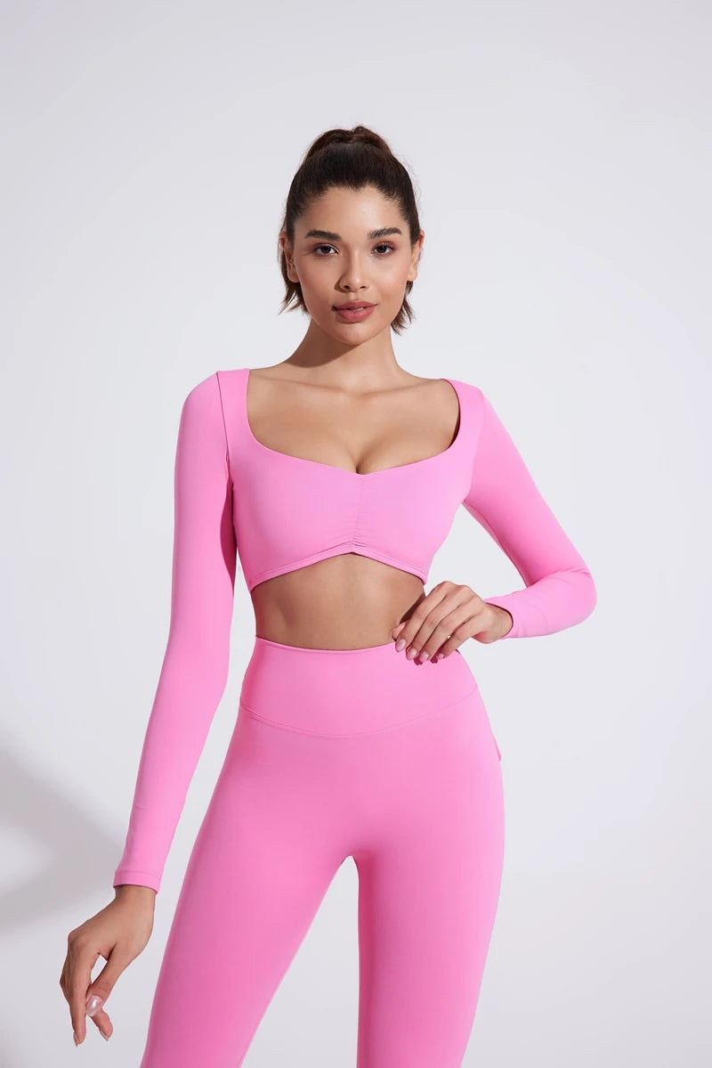 QINACTIVE Women Yoga Shirts Crop Top Long Sleeves Shirts for Women Yoga Sports Fitness Gym Clothes Workout Tops