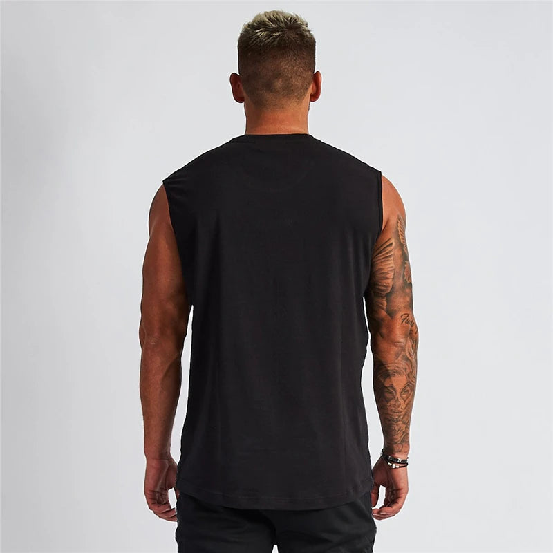 Summer Cotton Breathable V-neck Tank Tops Gym Workout Running Sport Sleeveless Shirt Mens Fitness Bodybuilding Muscle Clothing