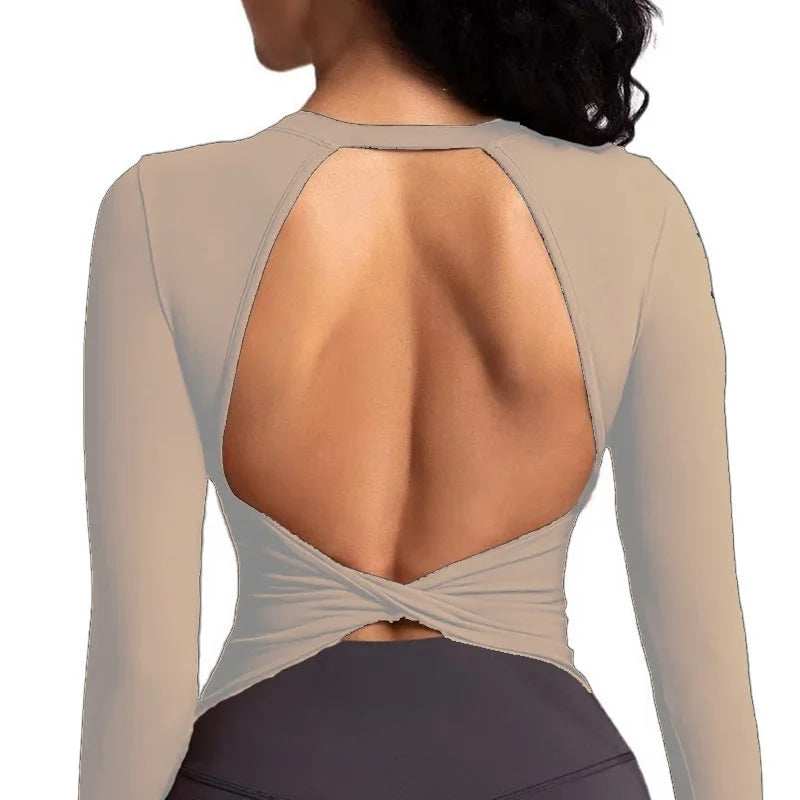 Cloud Hide Black Beauty Back Yoga Shirts Women Long Sleeve Blouse Plus Size Sports Gym Fitness Top Running T-Shirt Workout Shirt