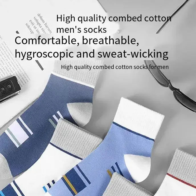 Men's 100% Cotton Casual Socks for Spring and Summer, Men's Antibacterial & Deodorant Business Socks, High-Quality Sports Socks