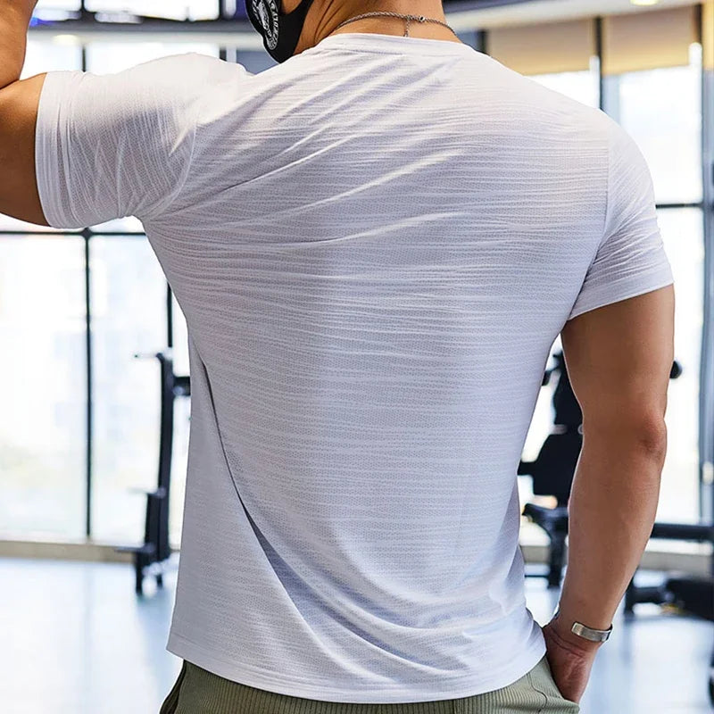 Muscle Training Compression T-shirt Man Running Dry Fit Tee Plain Color Plus Size Gym Men's T-shirts Sports Men Tops Sweatshirt
