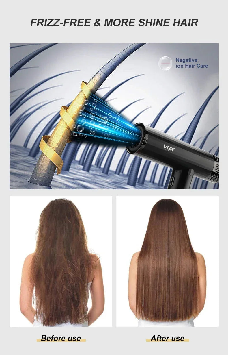 VGR Leafless Hair Dryer Professional Negative Ion Blower Dryer Brushless Motor 11000RPM Powerful Electric Dryer for Salon V-427