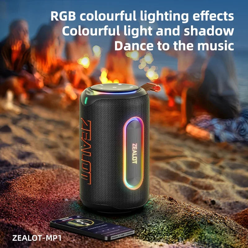 ZEALOT_MP1 Portable Bluetooth Speaker 60W StormBox Blast Outdoor Wireless Speaker IPX6 Waterproof Party Camping Speaker 12H ZEAL