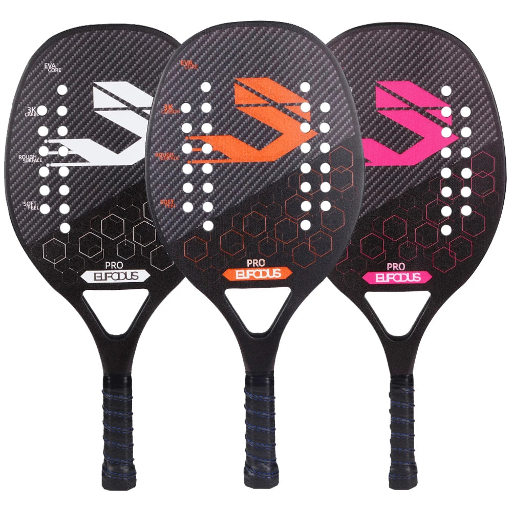 Full Carbon 3K Fiber Beach Tennis Racket Rough Surface Professional Racquet for Men and Women with Protective Bag Cover Main image