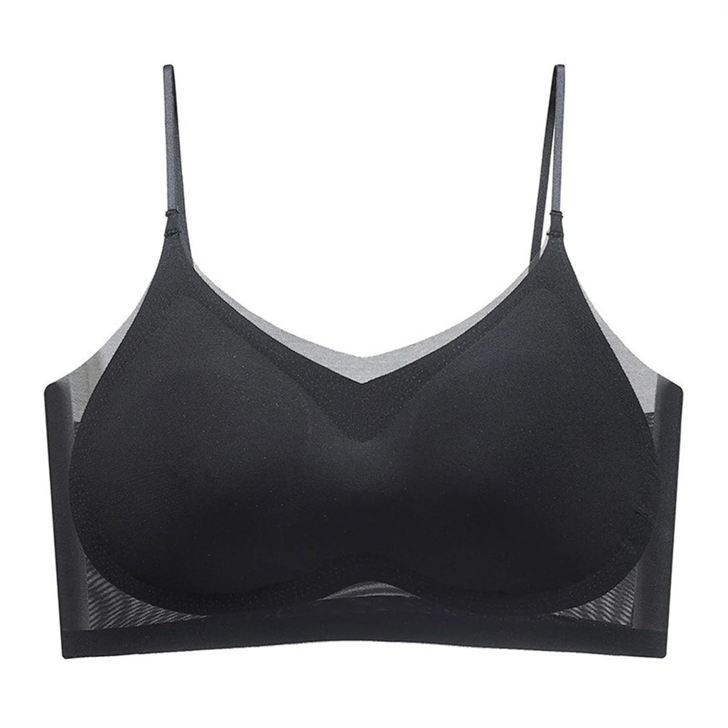 Ultra-Thin Breathable Ice Silk Top Bra Women's Seamless Back Halter Vest Wrap Bra Small Chest Together