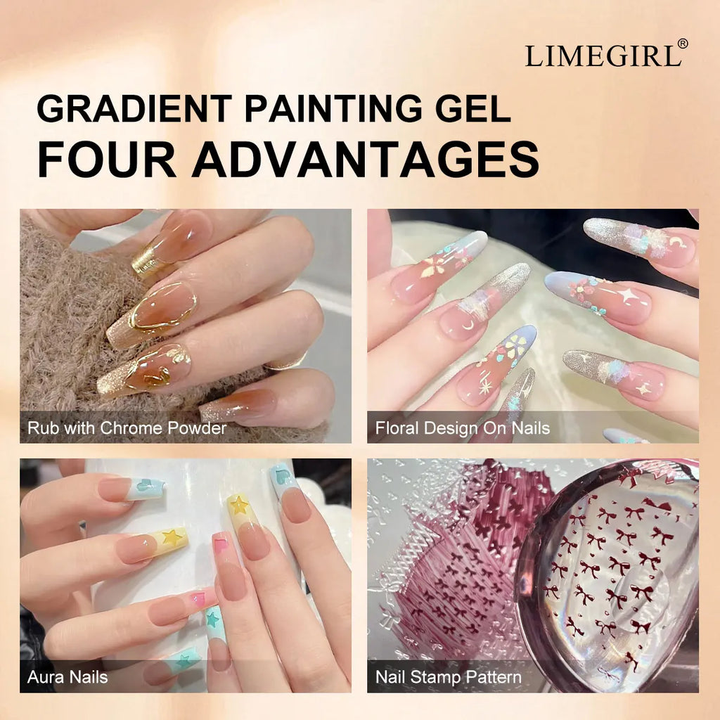 LIMEGIRL Gradient Gel Set Semi Permanent-High Glossy-Gradient-Colorful Nail Gel Polish Kit Soak Off Varnish for Nail Art Design