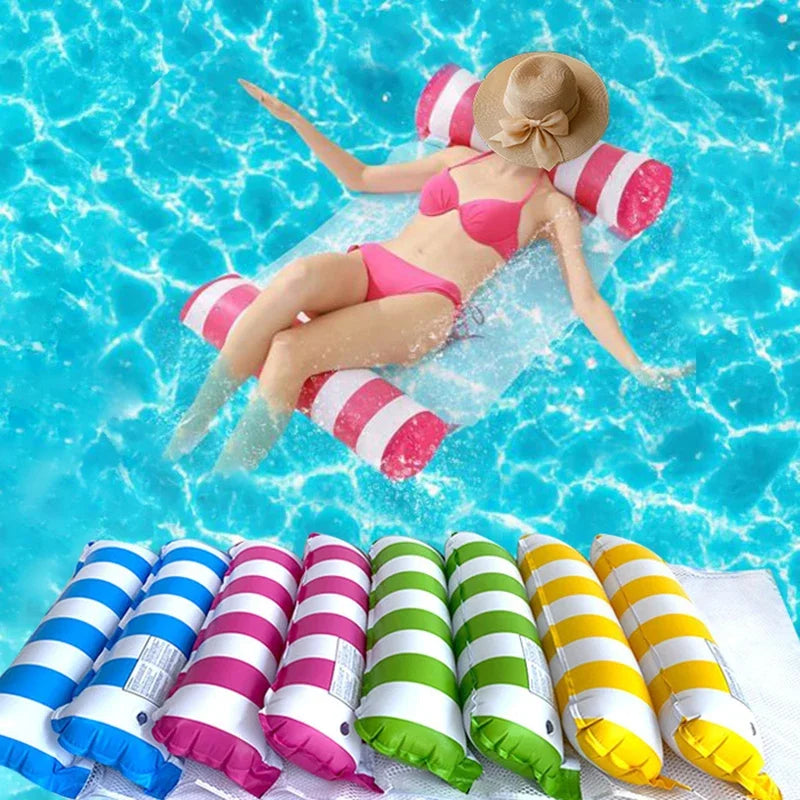 Summer Swim Inflatable Floating Water Mattresses Hammock Stripe Lounge Chairs Pool Water Sports Toys Floating Mat Pool Toys Kids