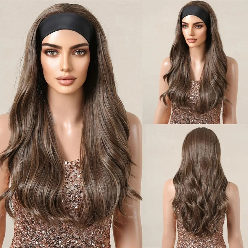 ALAN EATON Long Blonde Synthetic Headband Wig Ombre Blonde Straight Hair Wigs Natural Looking Heat Resistant Fiber for Daily Use