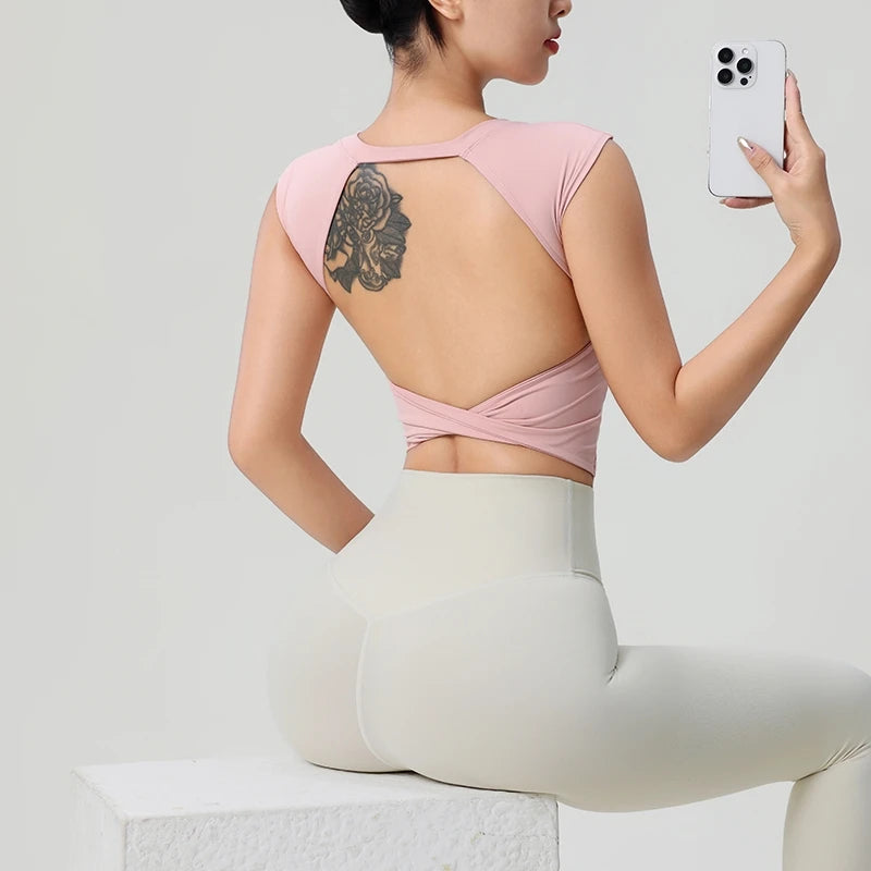 Sexy Backless Sports Vest for Women Fixed Chest Pad Tight Quick-Drying Slim Yoga Top Breathable Fitness Shirt