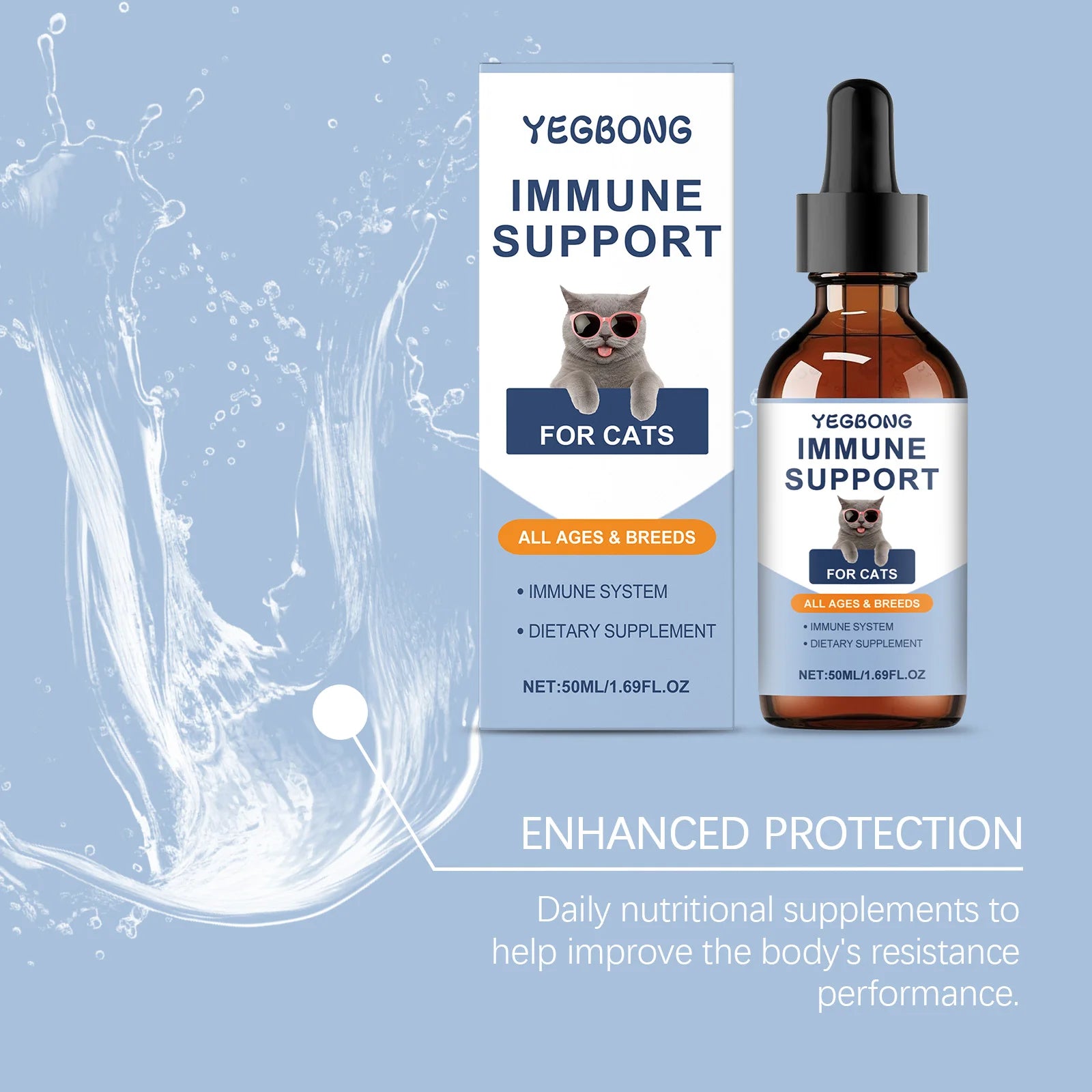 Yegbong 50ml Cat Vitamin Supplement Daily Care to Help Nutrition, Promote Growth, and Support Cat's Recovery, Vitamin Care Drops