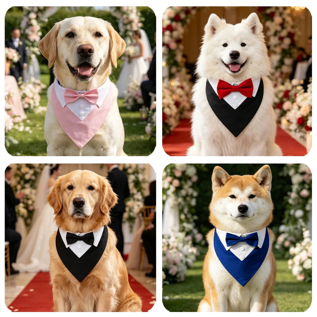 Sucado Bow Tie Dog Collar Tuxedo Bandana Adjustable Formal Puppy Triangle Neck Wear for Wedding Birthday Dress-up Cosplay Party