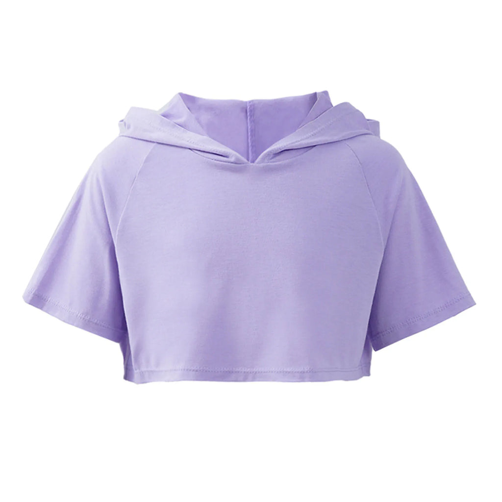 3Pcs Girls Sports Set Vest+Hooded Crop Top+Shorts Sportswear Set for Child Dance Yoga Running Cycling Workout Costume Activewear
