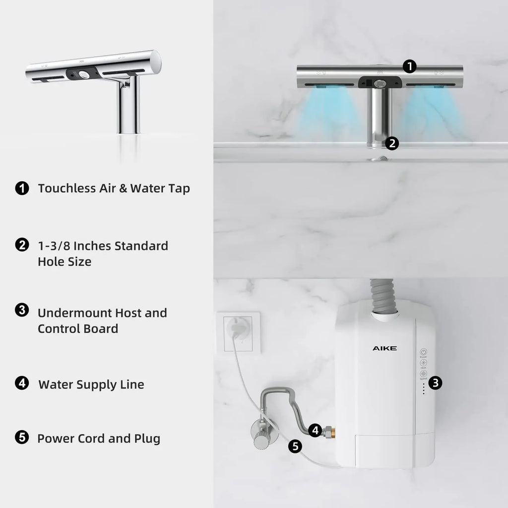 AIKE Airblade Tap Hand Dryer Automatic Bathroom Hand Washing and Drying Machine Washroom Faucets Air Tap Powerful Hand Dryer