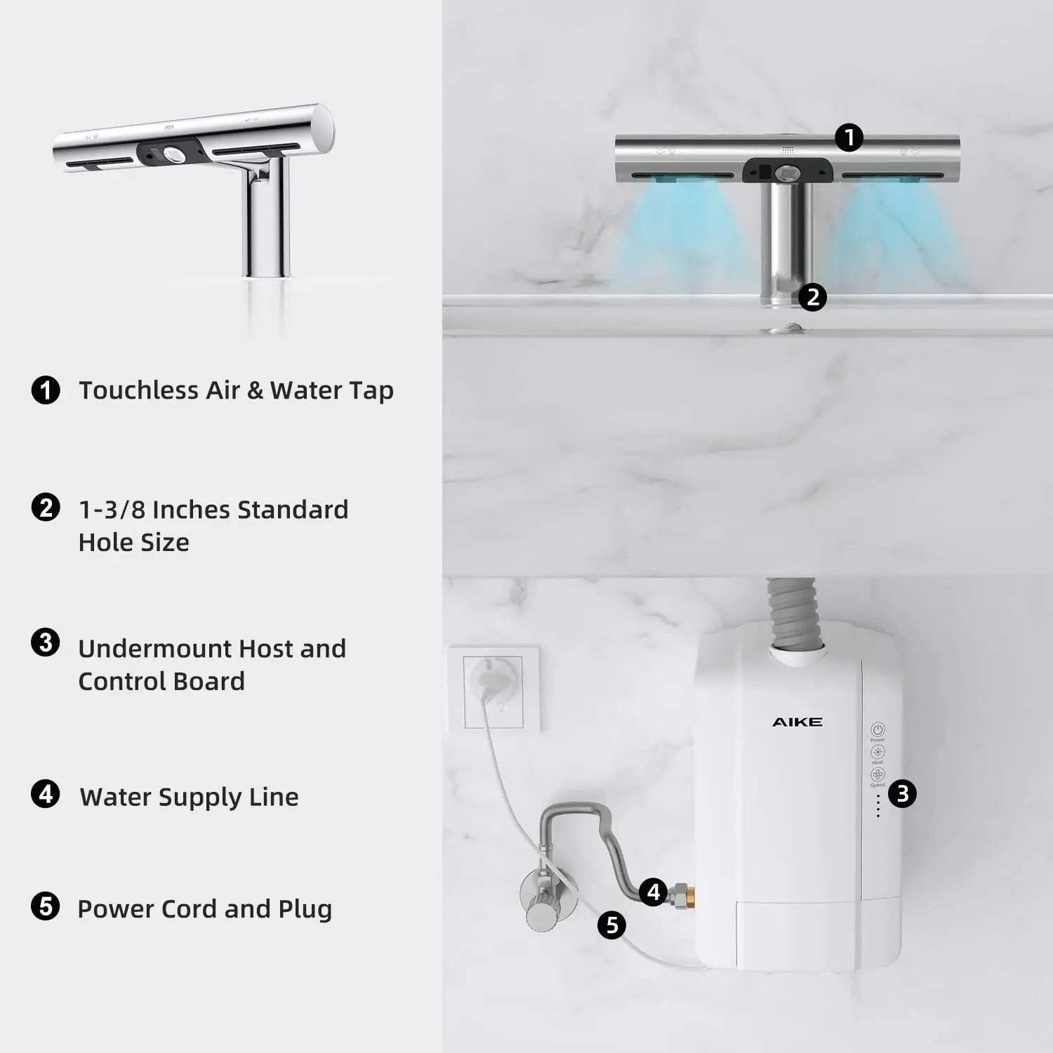 AIKE Airblade Tap Hand Dryer Automatic Bathroom Hand Washing and Drying Machine Washroom Faucets Air Tap Powerful Hand Dryer