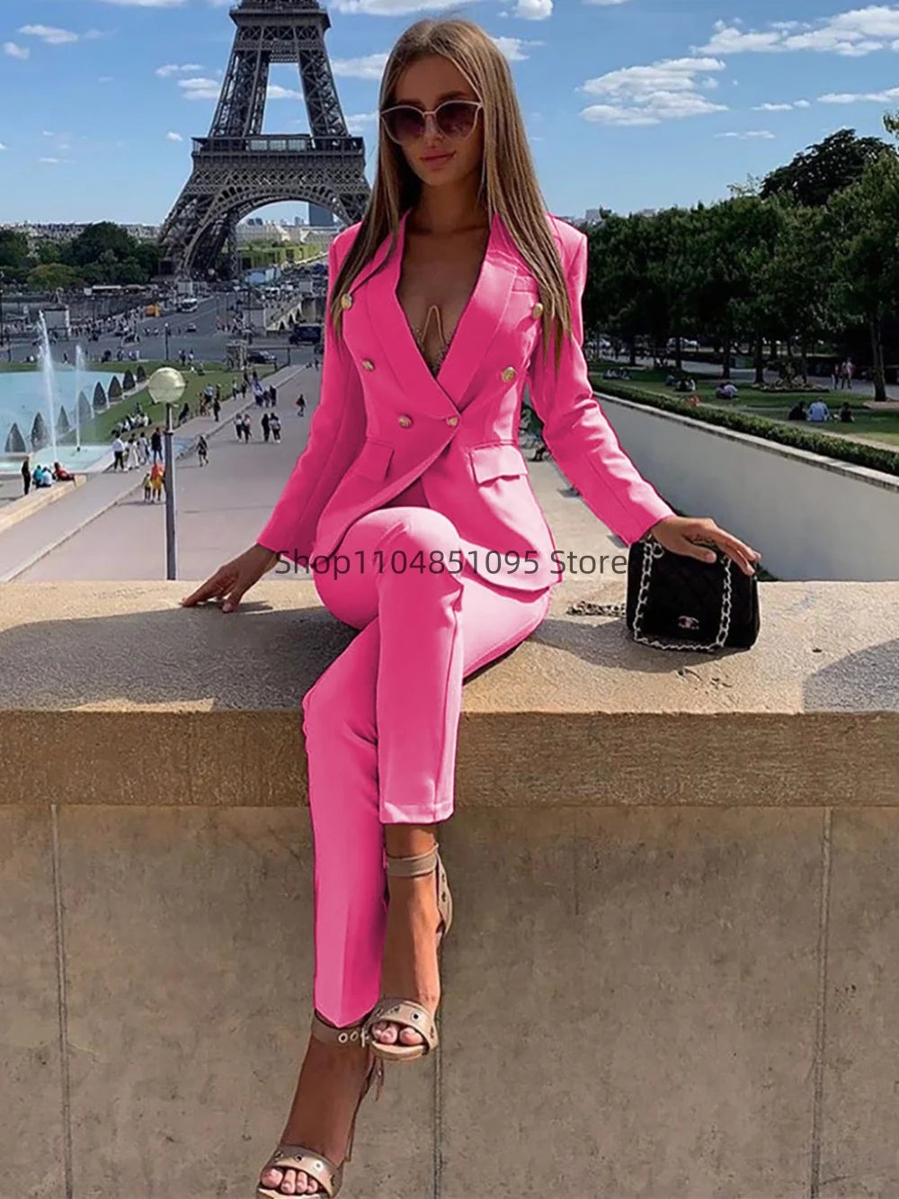 New Elegant Pant Suits Women's Western-Style Beige 2PCS Set Smooths Your Silhouette Through Commuting Casual Women Suits Set