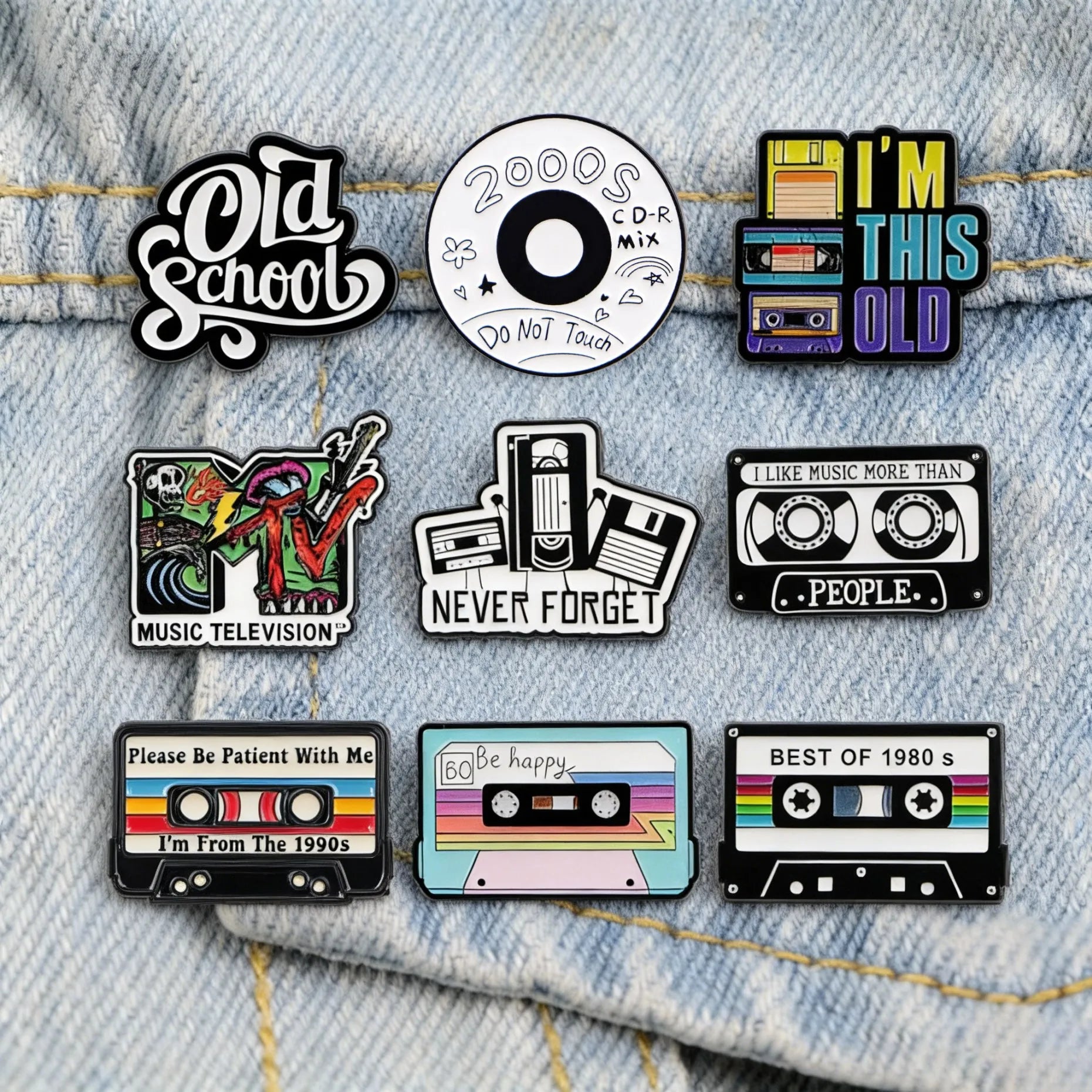 Retro 80s 90s Enamel Pins Vintage Cassette Tape Brooches Old School Lapel Pins for Backpacks Jewelry Gift For Friends Main image