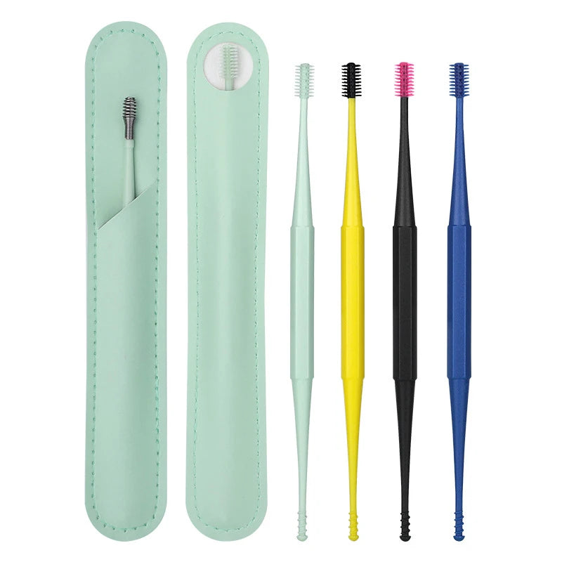 Double-headed spiral silicone ear cleaning swabs set - washable and reusable for ear wax removal and ear cleaning tools
