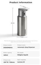 480ml Kitchen Soap Dispenser Automatic Sensor Hand Sanitizer Machine Intelligent Electric Body Wash Soap Dispenser 304 Stainl