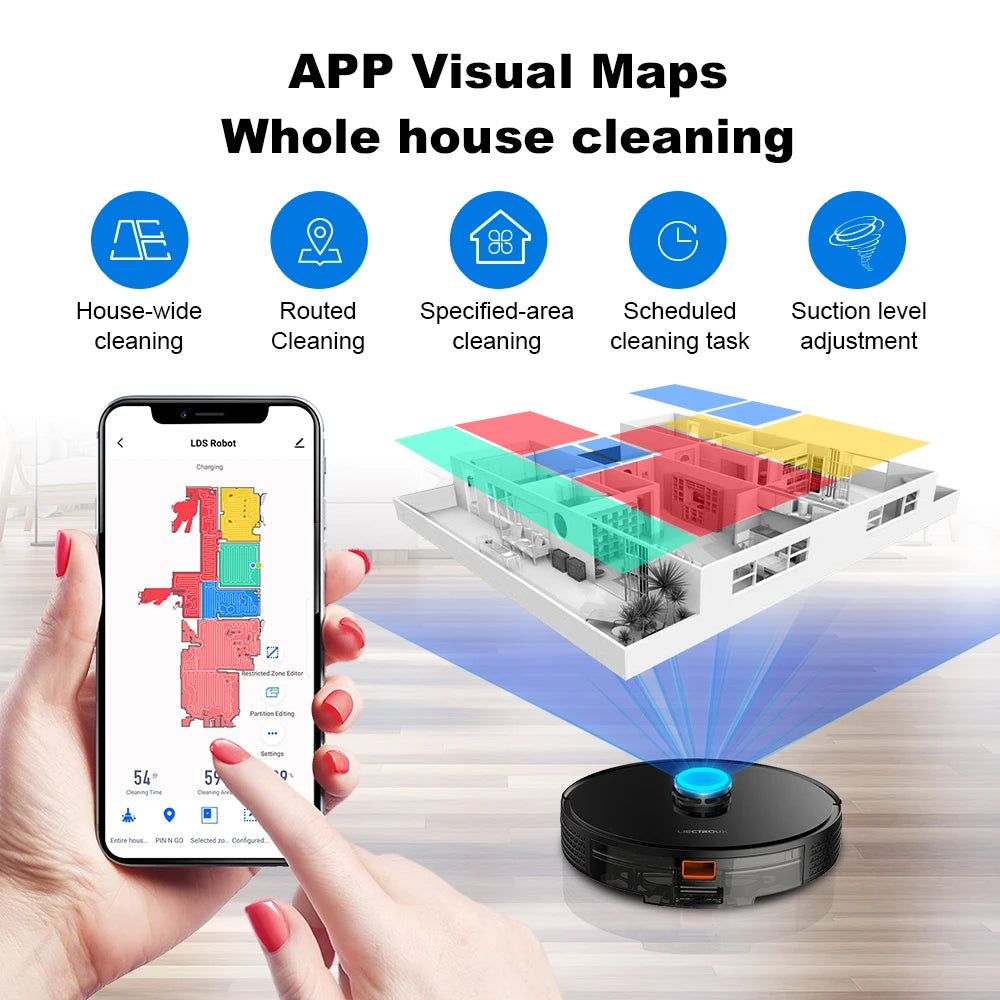 Liectroux / LILIN X6 Robot Vacuum Cleaner,Laser System,Wet Dry Mopping,6500Pa, Multi-Floor Map,Zone Cleaning,APP Restricted Area Secondary image
