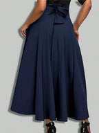 New In Dresses Solid Color A-line Skirts for Woman Clothing High Elastic Waist Long Skirt Women With Bow Elegant Women's Skirts