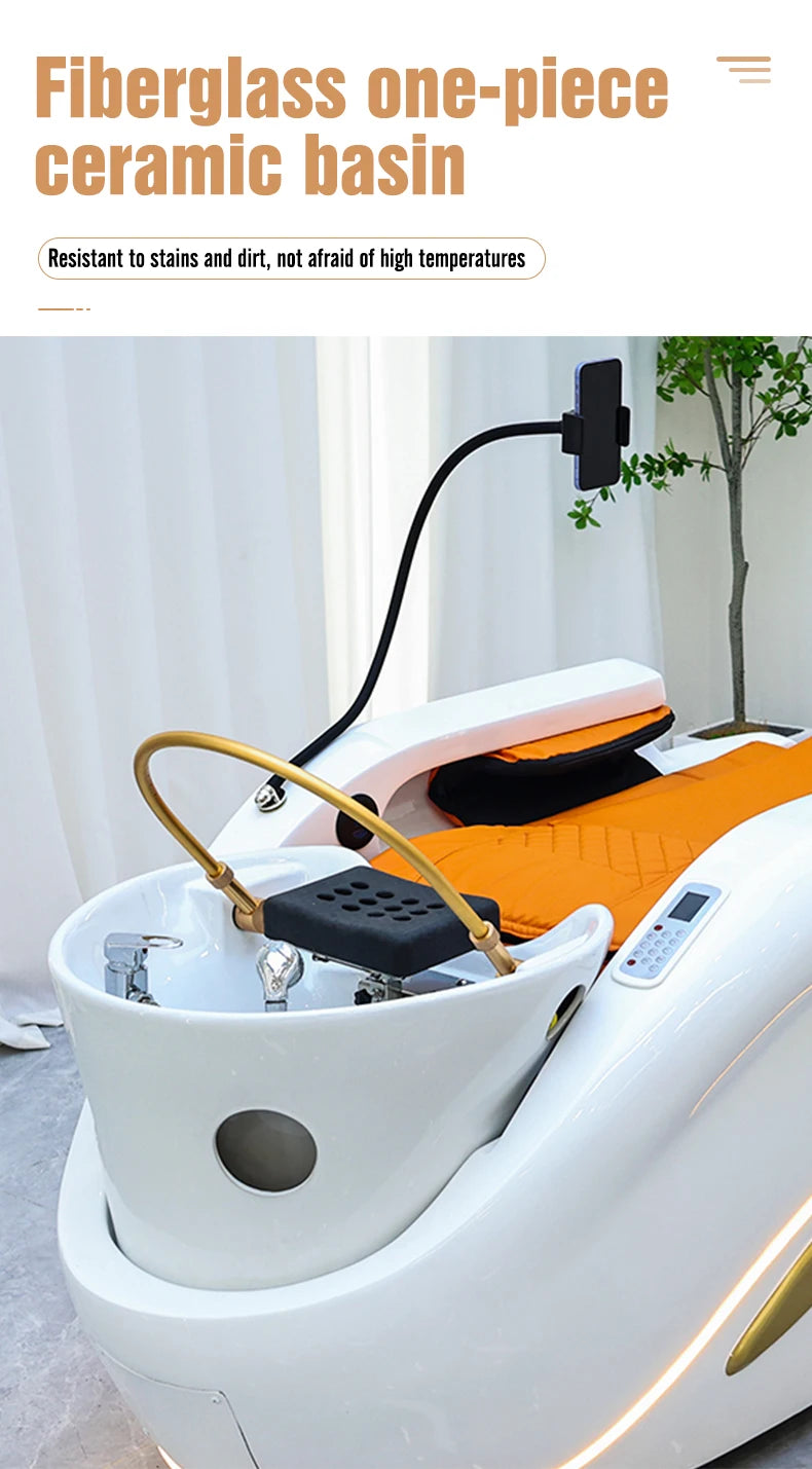 Electric adjustable hair spa chair head washing station shampoo massage bed for salon shop