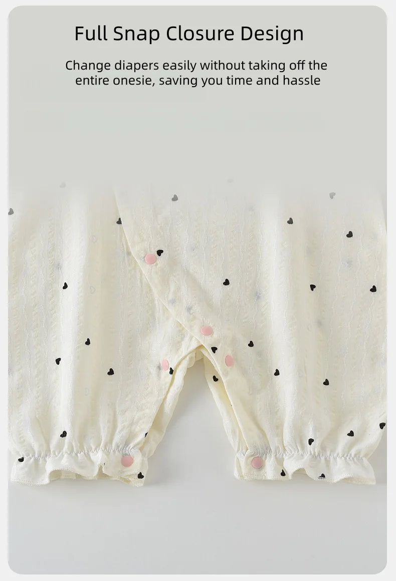 Baby Girls Summer Cute Heart Print Romper Ruffle Collar Infant Onesies Cotton 0-24M Newborn Comfort Jumpsuit Outfit