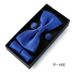 HUISHI Classic Black Bowtie Bow Ties For Mens Butterfly Bowknot Pocket Square Cufflinks Suit Set Bussiness Accessories Gift Box