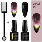 MEET ACROSS 3Pcs/Set 9D Cat Magnetic Gel Nail Polish With Magnetic Stick Semi Permanent Soak Off Nail Art UV LED Gel Varnish Kit