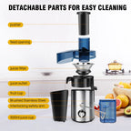 BRIEFNESS Juicer Centrifugal Juicer Machines Whole Fruit Vegetable 500W 65mm Wide Mouth 2 Speed 500ml Efficient Juice Maker