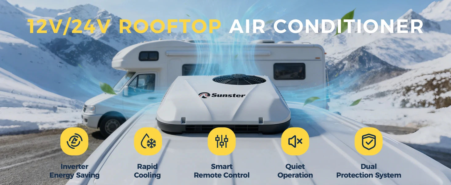 RV Rooftop Parking Air Conditioner 12V/24V DC Electric Cooling Low Noise & 4m³ High Efficiency For Vans, Campers, Motorhomes