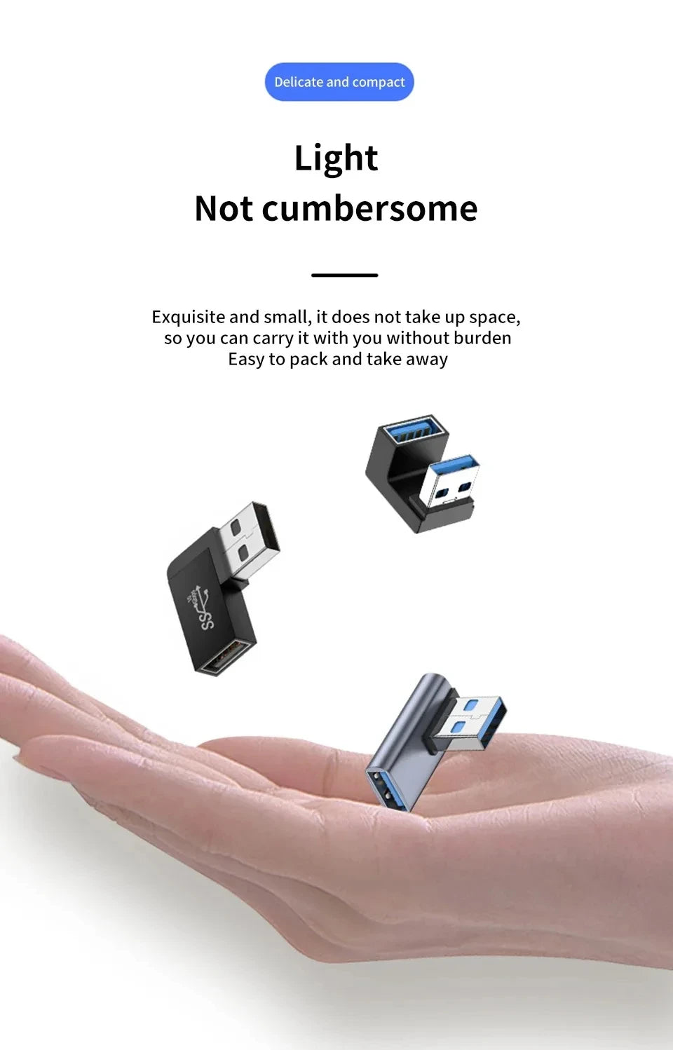 NNBILI USB3.0 Male to Female Right Angle Extension Adapter USB Upward Elbow 90 Degree Adapter 10Gbps For Laptop PC Connector
