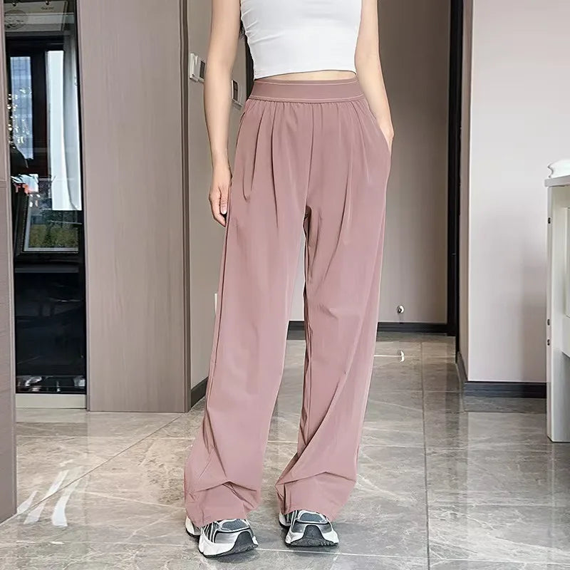 UNITIM Spring Women Straight Sports Pants Solid Loose Casual Yoga Pants for Female Lady Elastic Wiast Lady Quick-dry Sweatpants