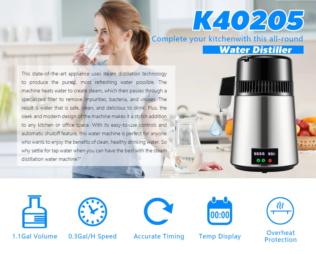 750W 4L Water Distiller Household Distilled Pure Water Machine Distillation Purifier Filter Stainless Steel Water Filter