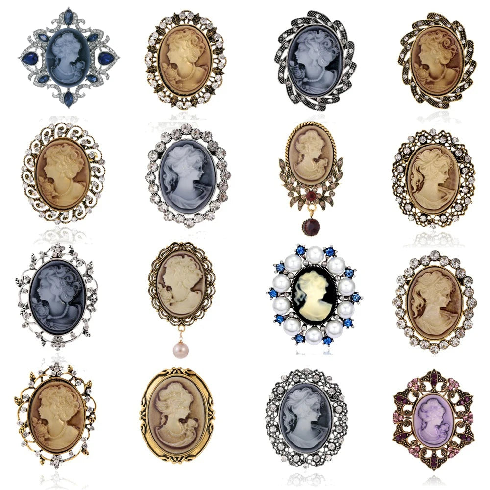 Vintage Victorian Design Queen's Cameo Brooch Pin, Antique Wedding Beauty Jewelry Gift, Elegant Style Main image