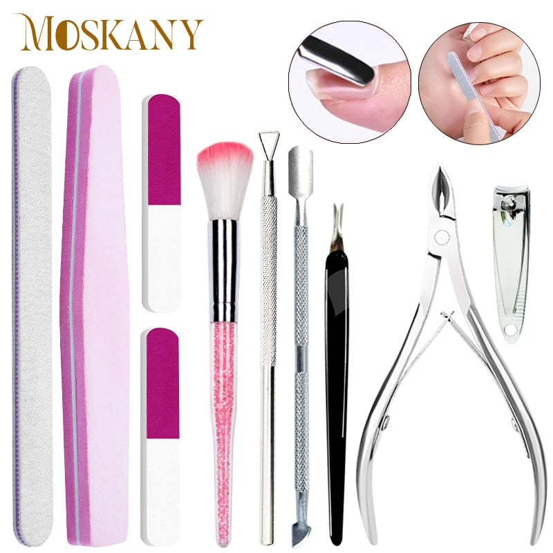 6Pcs/Set Professional Nail Files Manicure Sets Nail Suit Nail File Buffer Block Grinding Strip Cuticle Pusher Steel Pushing KIts Main image