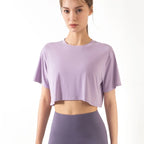 Women Yoga Tops Loose Running Exercise Sport Crop Top Ultralight Elastic Breathable Short Sleeve Gym Fitness Shirt