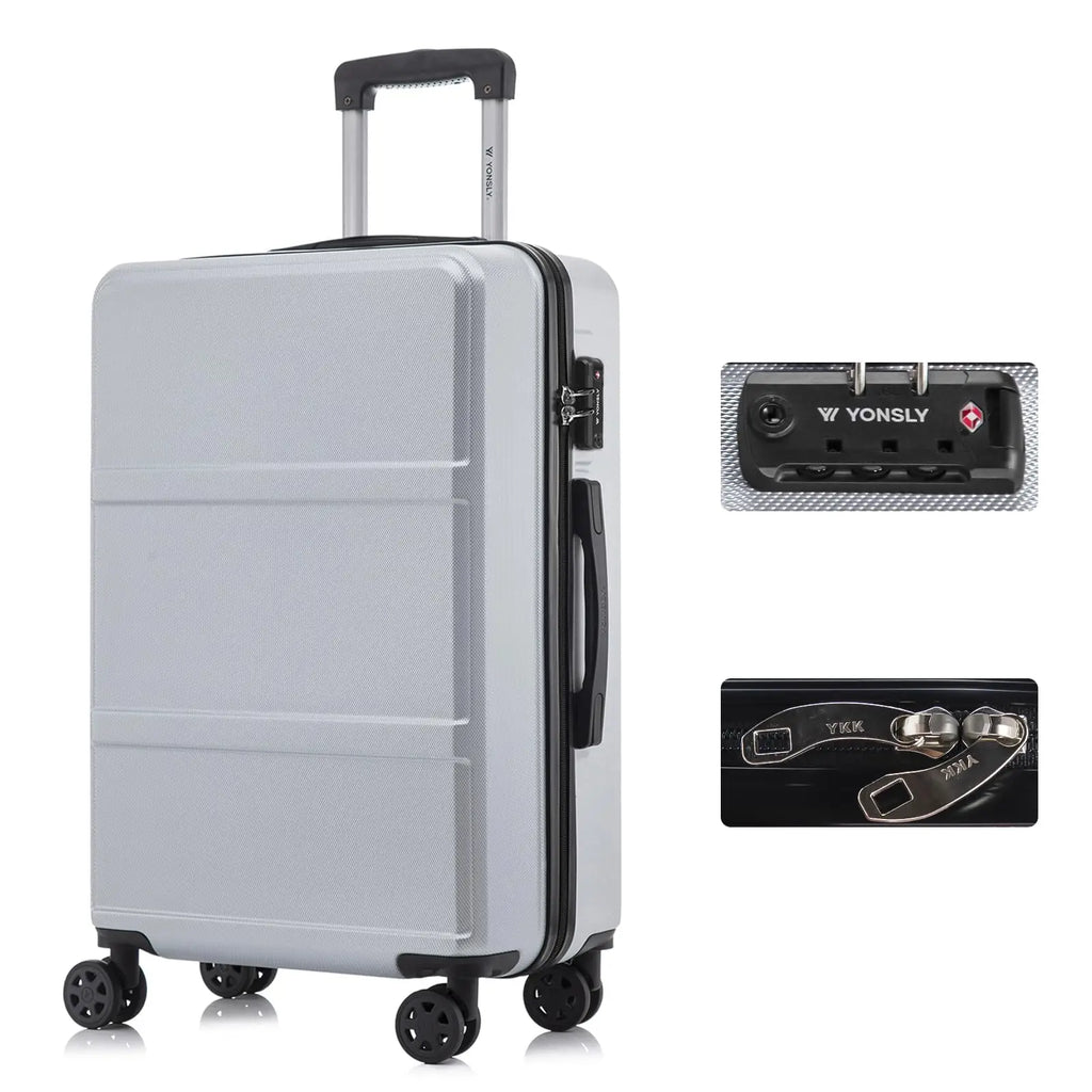 YONSLY Hardshell Suitcase 20/24/28 Inches with TSA Lock YKK Zipper 4 Silent 360° Wheels Mesh Compartment Trolley Rolling Luggage Hand Luggage Suitcase for Business Trips, Vacations, Family Journeys, and Weekend Getaways