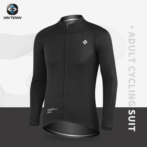 XINTOWN Men's Long Sleeve Cycling Jersey, Spring/Summer Racing Apparel, Export Bicycle Clothing, Solid Color Long Top