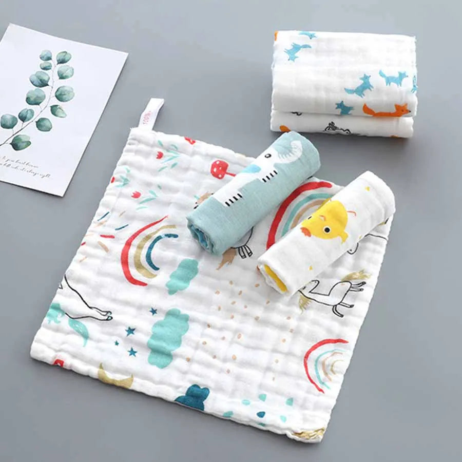 1pcs/5pcs Baby Face Towel Muslin 6 Layers Cotton Soft Baby Towels Handkerchief Bathing Feeding Face Washcloth Wipe Burp Cloth Main image