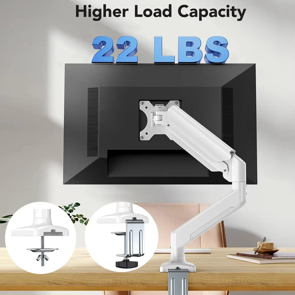 Single Monitor Mount for 13″–32″ Screens, Height Adjustable Monitor Arm with C-Clamp & Grommet Base, Home Office Monitor Stand