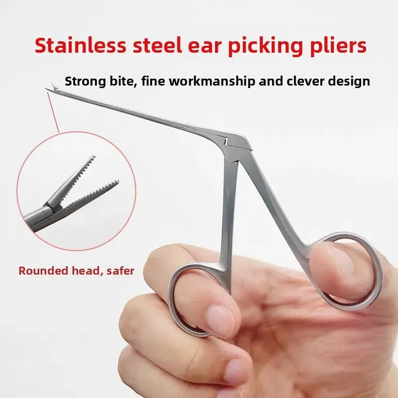 Medical Ear Wax Pick Tongs With lights Earwax Remover Micro Alligator Crocodile Forceps Earpick Ear Nose Cleaning