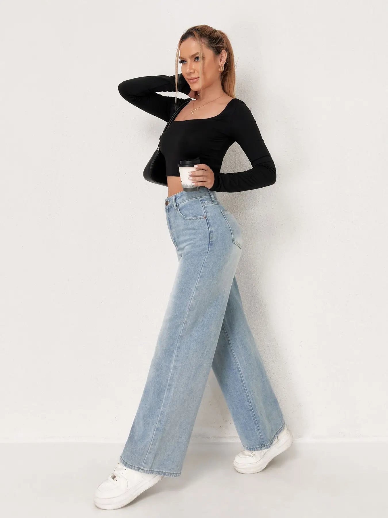 European and N Trend Washed Blue Wide Leg Jeans Women Jeans Women Comfortable Fashion All-matching Trend Jeans Secondary image