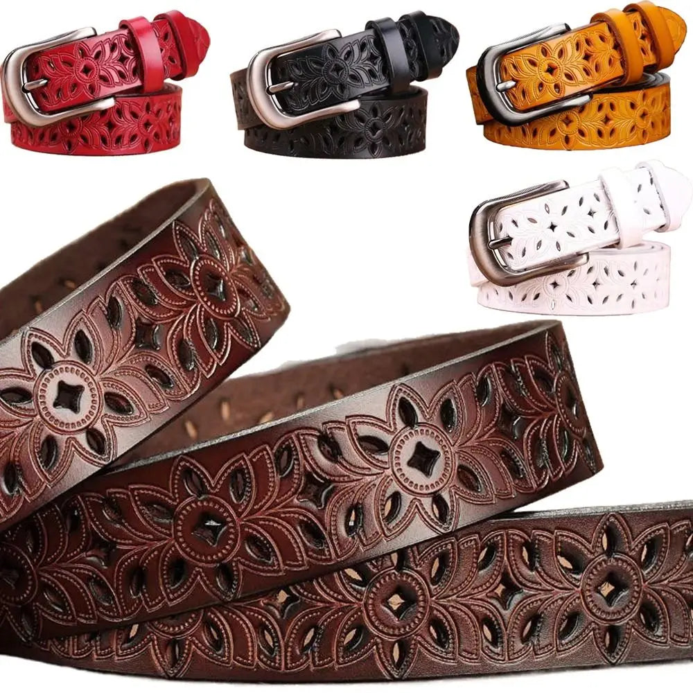 Leather Belts for Woman Belt Vintage Pin Buckle Strap Jeans Hollow Belt Main image