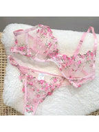 YUQI French Luxury Lingerie Set - Sexy Floral Embroidery Black Bra & Panty Set, Sheer Transparent Seductive Women's Intimates