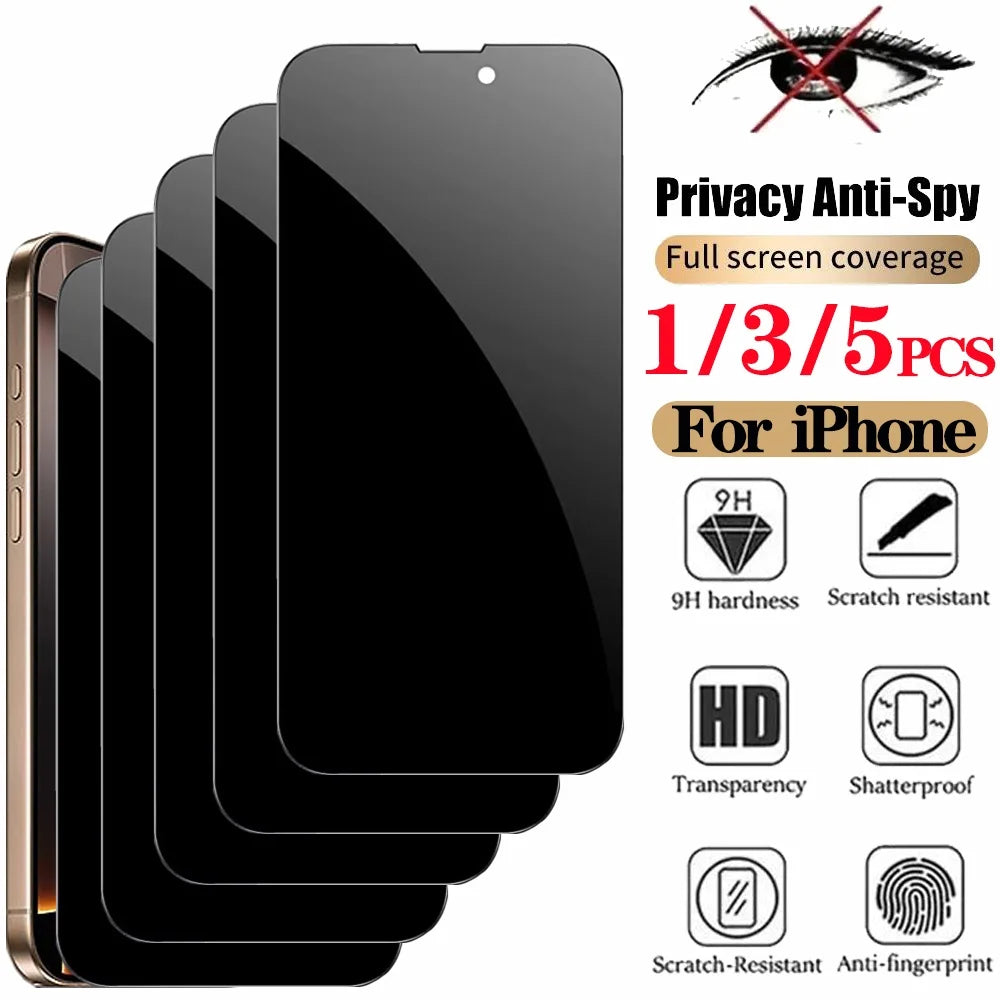 1/3/5 PCS Anti Spy Tempered Glass For iPhone 17 16 15 Pro Max Privacy Screen Protector iPhone 16 Front Film iPhone 15 14 Plus verre trempe iphone 17 16e 14 13 12 11 Privacy Film Main image