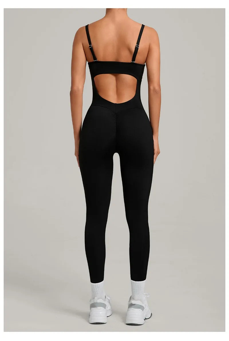 Women's Yoga Jumpsuits Sports Fitness One-piece Beauty Back Strap Pocket Hip-lifting Slim Fit Running Workout Training Bodysuits