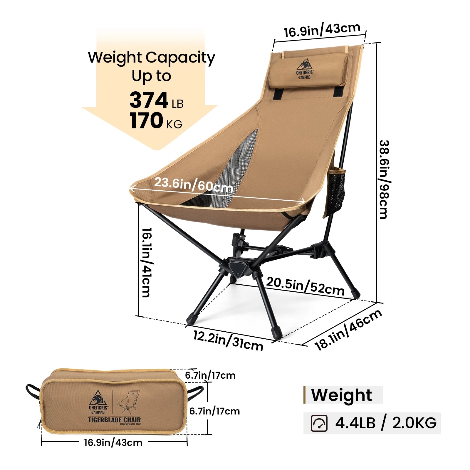 OneTigris Portable Tigerblade Camping Chairs Outdoor Folding Fishing Chair For Trekking BBQ Parties Gardening Beach Indoor Use